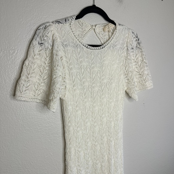 Sezane Izia Midi Dress NWT Size Medium Ecru White Pointelle Knit Open Back - Picture 4 of 9
